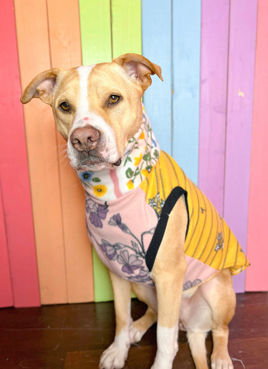 Garden party mix and match print fleece sleeveless dog sweatshirt