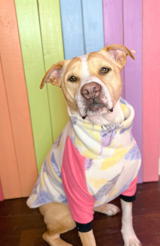 Pink feather print Long sleeve fleece dog sweatshirt