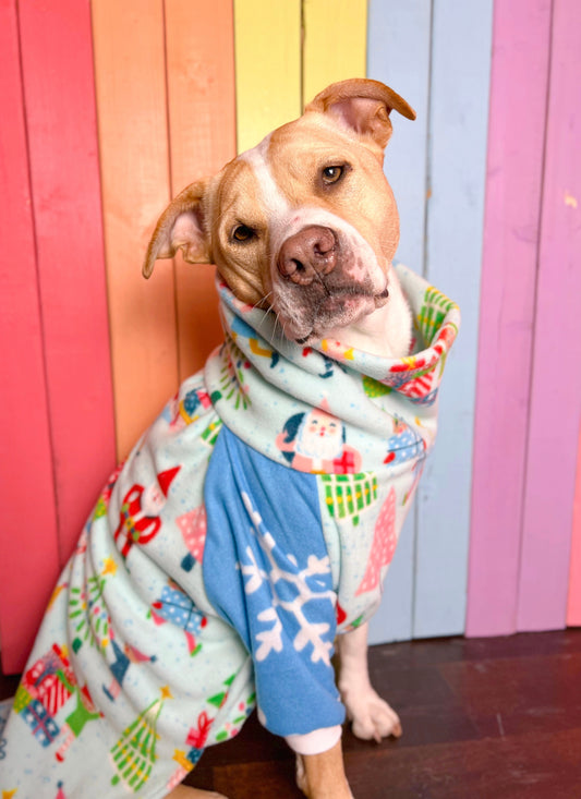 Santa and his helpers print Long sleeve fleece dog sweatshirt