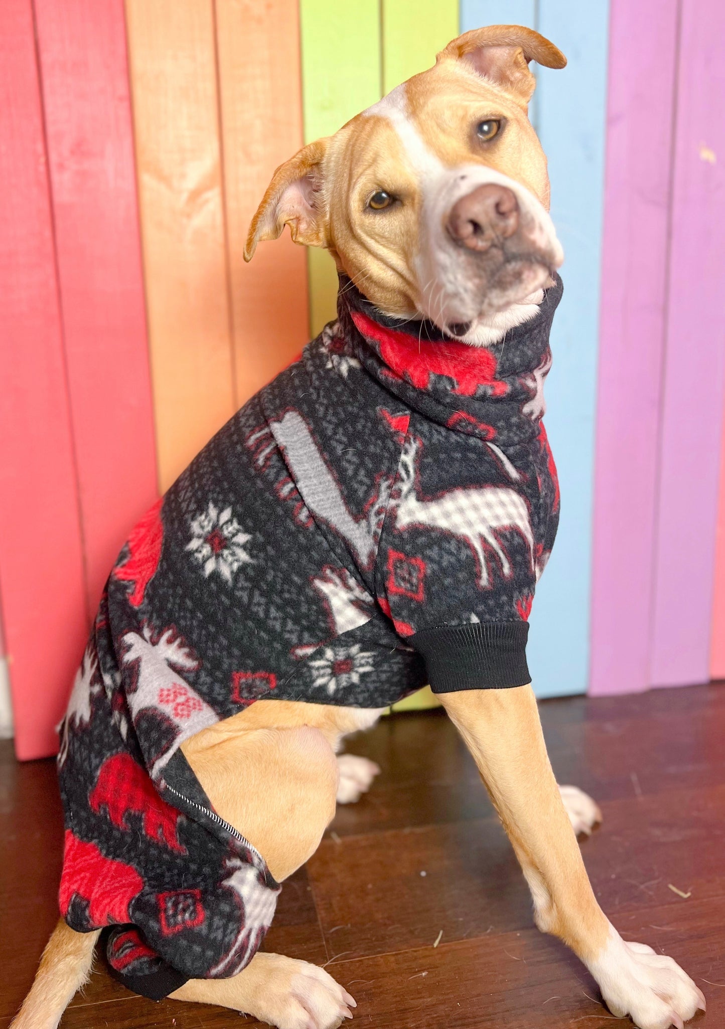 Sweater and Plaid woodland print size dog onesie