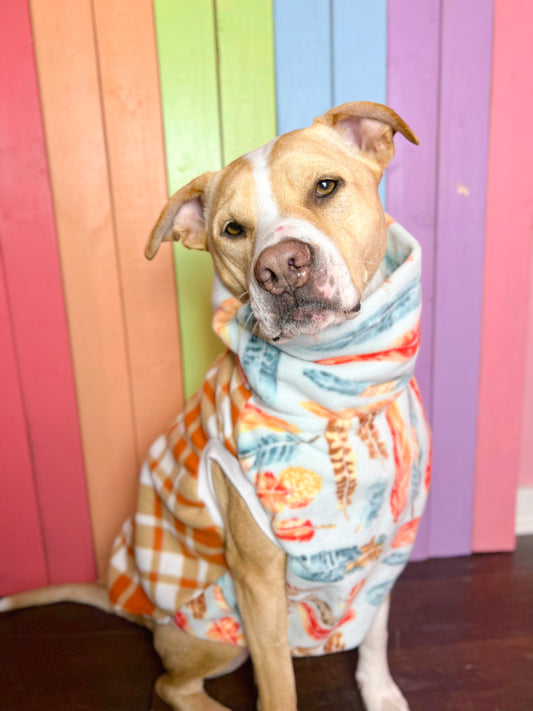 Plaid and feather print fleece sleeveless dog sweatshirt