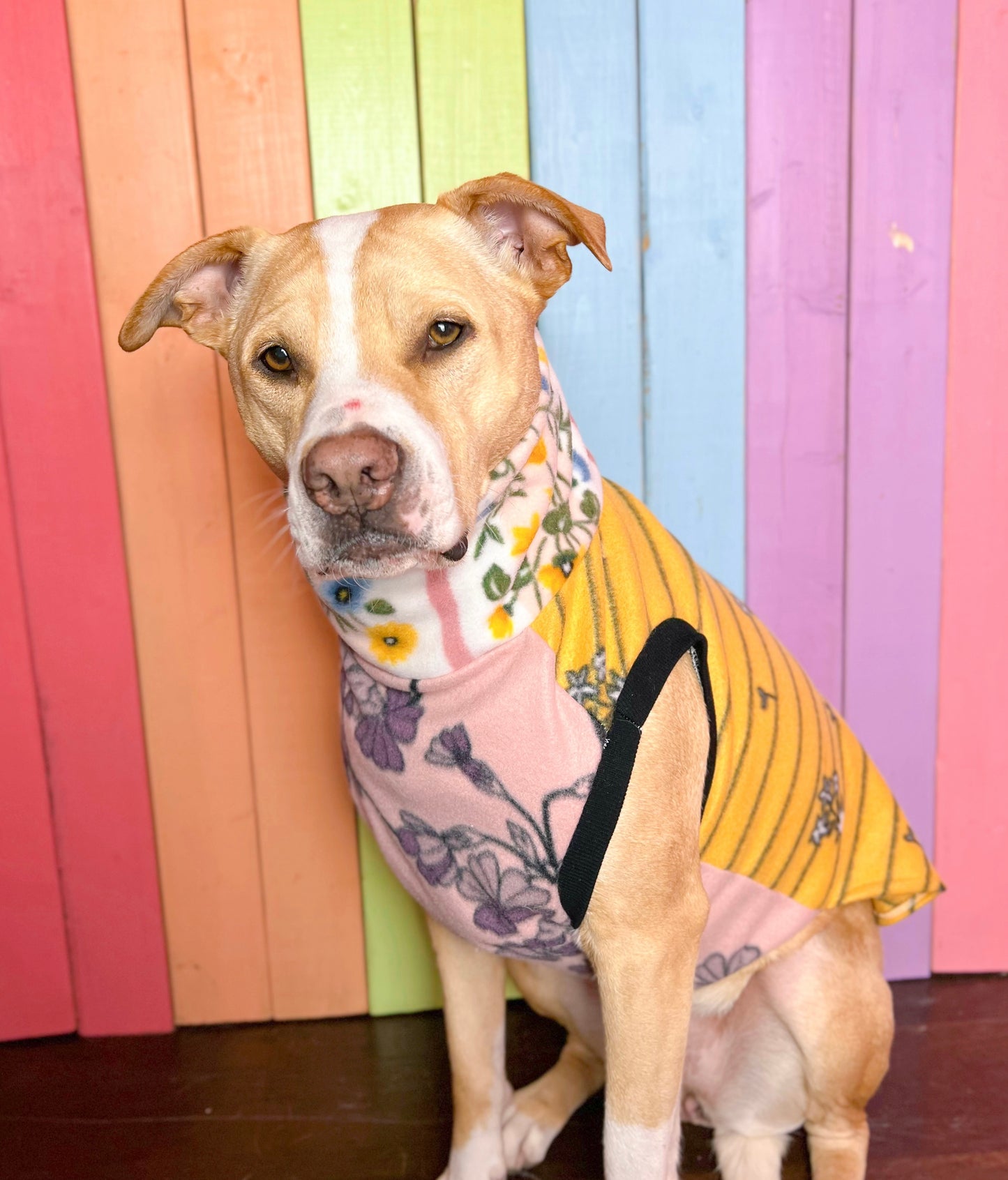 Garden party mix and match print fleece sleeveless dog sweatshirt